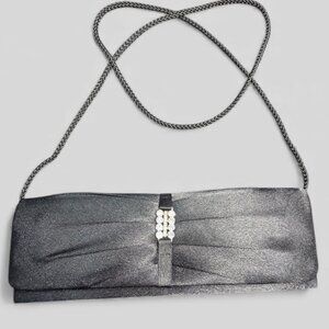 BLACK SATIN EVENING BAG WITH RHINESTONE ACCENT